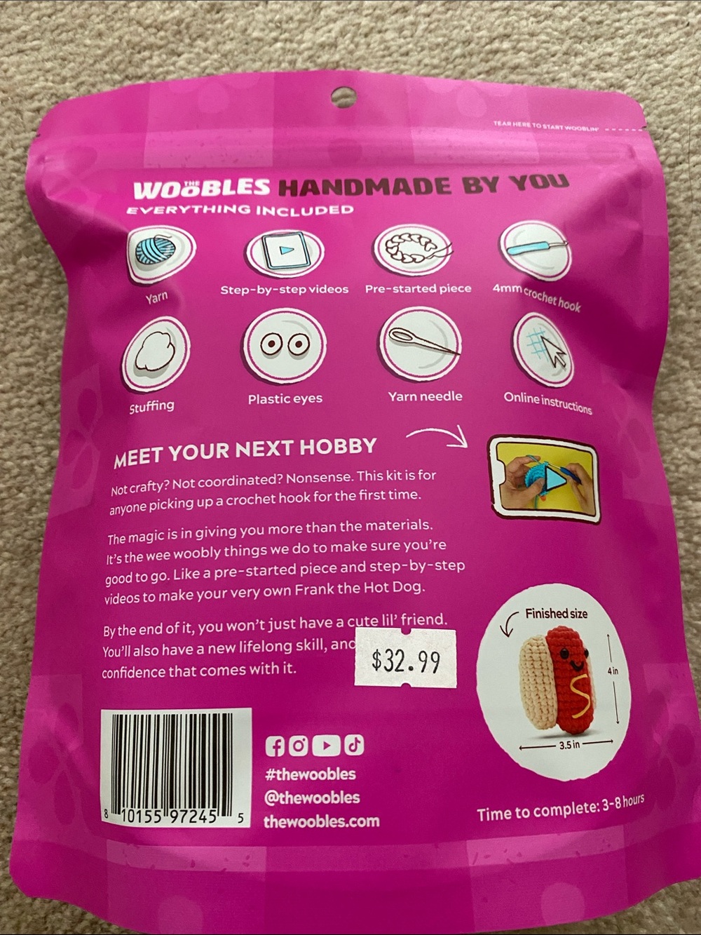 The Woobles "Frank the Hot Dog" Crochet Kit - Pink Packaging - Picture 2 of 2